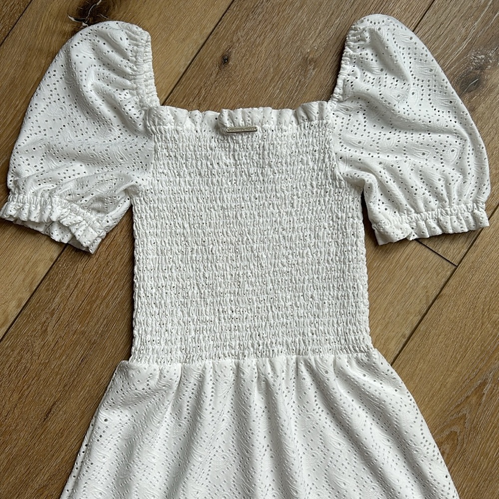 Michael Kors Womens White Eyelet Smocked Peasant Beachy Ruffle Dress Siz… - Picture 7 of 9